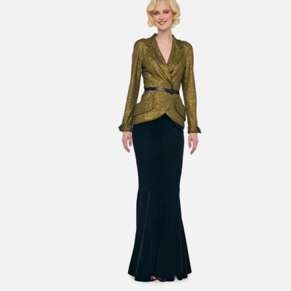Norma Kamali Black Velvet Fishtail Maxi Long Glam Skirt Formal Nwt S
